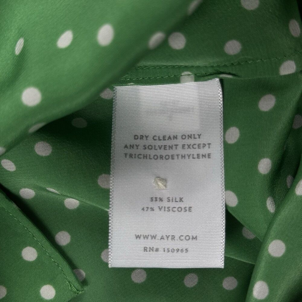 AYR Women’s Size S Polka Dot Short Sleeve Button Up Blouse Green Silk Blend - Picture 3 of 12